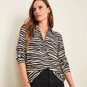 Ann Taylor Black and White Zebra Print camp Shirt